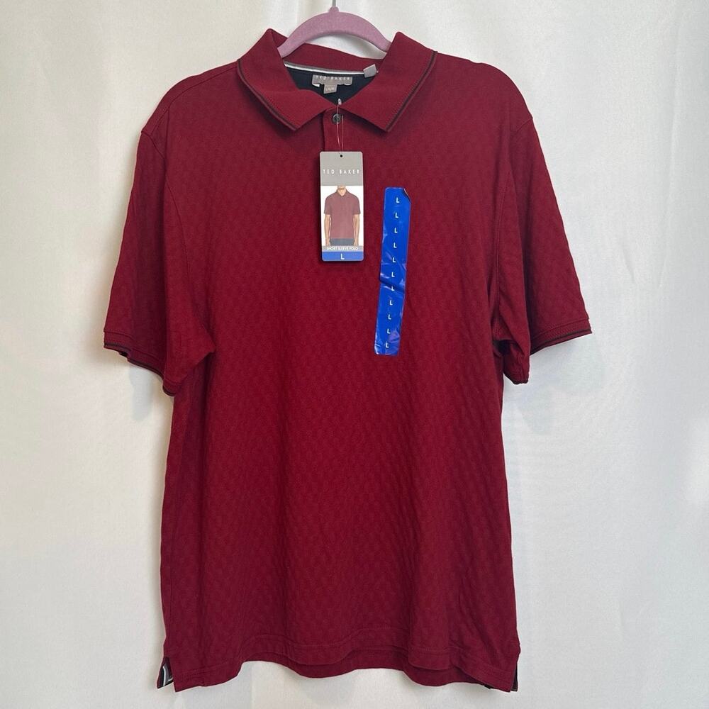 Ted Baker Mens Textured Cotton Polo Shirt Size L Red Tipped Collar Preppy NWT